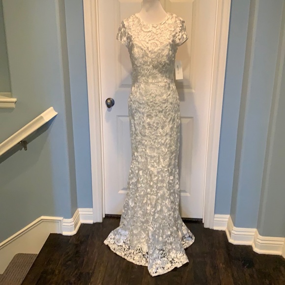 DB Studio High-Neck Metallic Lace Mermaid Wedding Dress - Picture 2 of 10